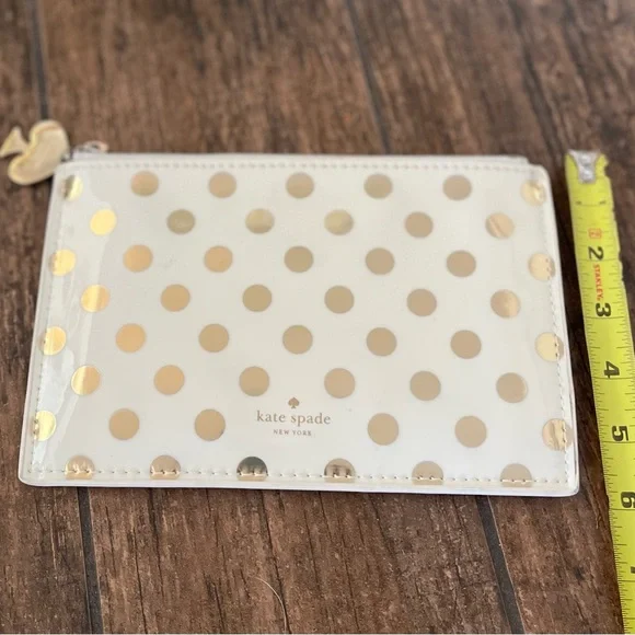 Kate Spade Polka Dot Cosmetic Pouch | Cream & Gold Zip Case | Travel Makeup Bag - Picture 3 of 6